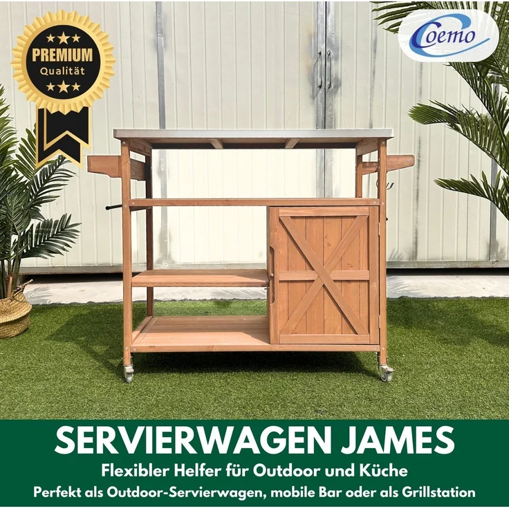 Coemo Servierwagen Grillstation James M Kücheninsel Holz, auf Rollen 118 x 47 x 92 cm – Bild 3