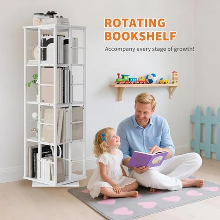 GarveeHome 5-Etagen-Drehregal Mit 360° Rotation | Schmaler Bücherturm Mit Metallschienen Für Wohnzimmer, Büro & Wohnung (40x40x137 cm) – Bild 7