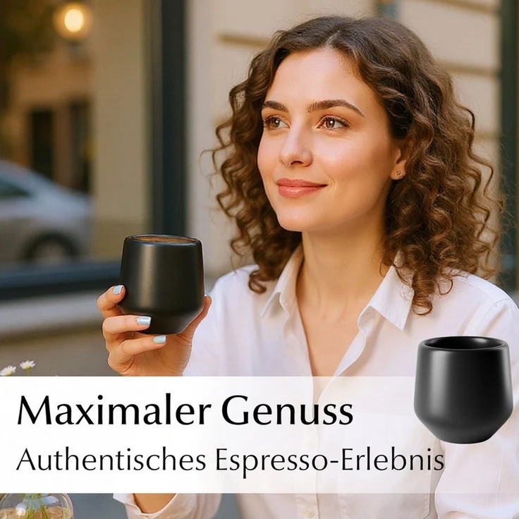 MiaMio Espressotasse Luxe ohne Henkel, 90 ml, Schwarz, 4-tlg, Keramik, Ristretto & Doppio, dickwandig, modern – Bild 4