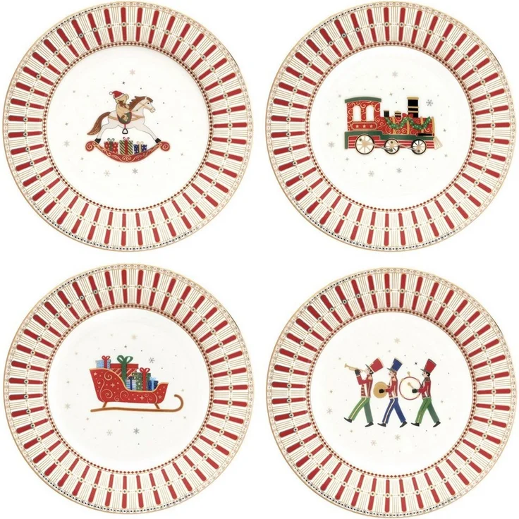 MamboCat Frühstücksteller 4x Polar Train Kuchenteller verschiedene Dekor Porzellan Dessert – Bild 1