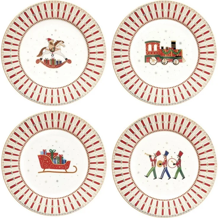 MamboCat Frühstücksteller 4x Polar Train Kuchenteller verschiedene Dekor Porzellan Dessert