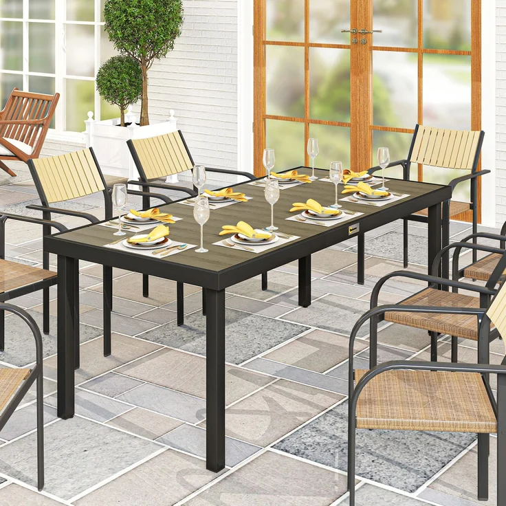 Rechteckiger Gartentisch für 8 Personen aus Aluminium, Esstisch für den Außenbereich mit PE-Lattenplatte – Bild 3