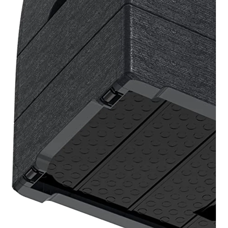 Duramax Cedargrain Durabox 270 Liter/ 71 Gallonen Kissenbox aus Kunststoff, Auflagenboxen aus Kunststoff mit Griffen, Organizer für Gartenmöbel, abschließbarer Deckel, Patio-Box, Dunkelgrau – Bild 12