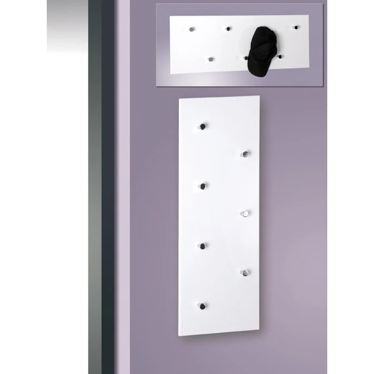 Haku Wandgarderobe mit 7 Haken, MDF weiß Hochglanz mit Garderobenknöpfen in Chrom-Optik, Hoch- und Querformat, 80x6x30 cm – Bild 5