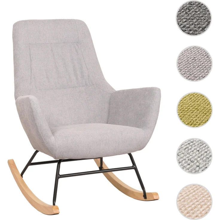 Schaukelstuhl HWC-N13, Schwingstuhl Relaxsessel Fernsehsessel, Massiv-Holz Metall Stoff/Textil 320g/m² ~ hellgrau – Bild 9