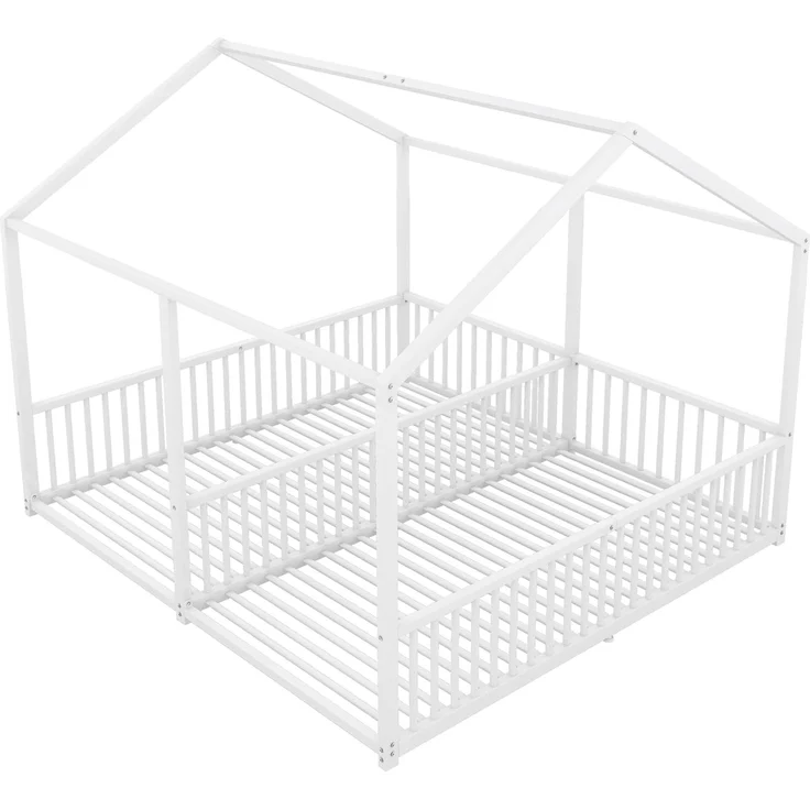 SOFTWEARY Kinderbett mit 2 Liegeflächen (90x200cm/90x200cm), Lattenrost, Rausfallschutz, Metallbett – Bild 6