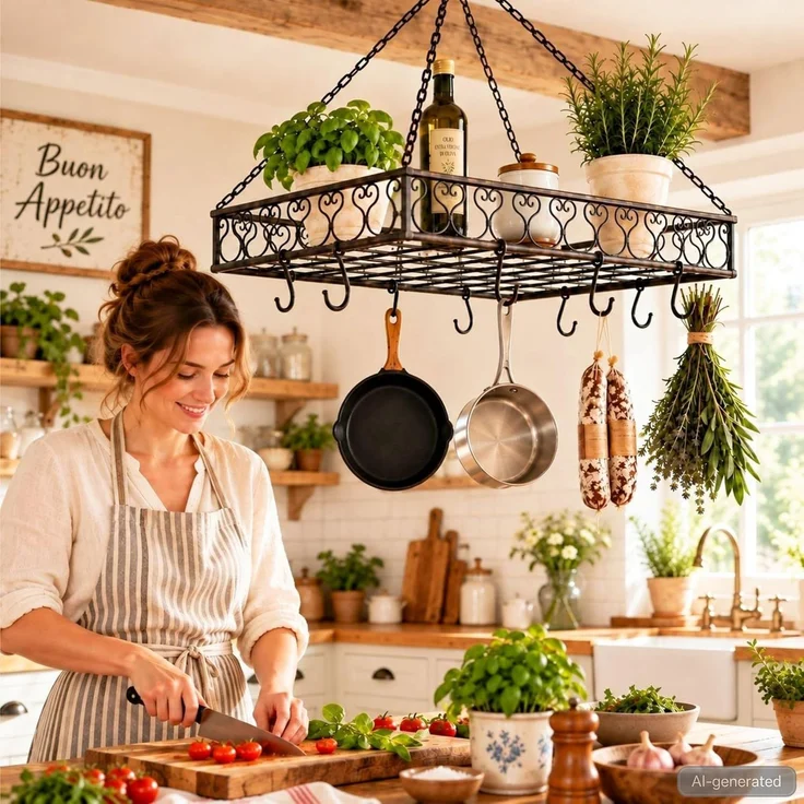 Topfhänger Cocina Pfannenhänger 60 cm Deckenregal Hängeregal Hänger Wurstkrone – Bild 8