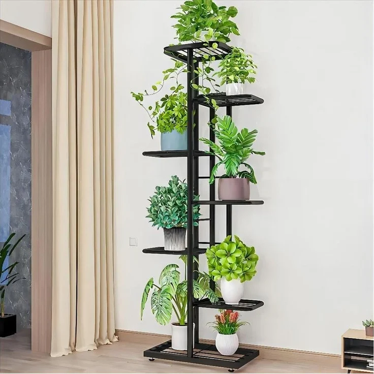 MULISOFT Pflanzentreppe 8 Schichten 9 Töpfe Schmiedeeisernes Blumenregal, Home Balkon Dekoration Indoor Outdoor Blumenständer – Bild 3