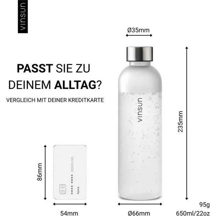 Vinsun Trinkflasche Tritan Wasserflasche 650ml - Sportflasche Kohlensäure geeignet, Auslaufsicher, BPA frei, bruchsicher, geruchs- und geschmacksneutral – Bild 3