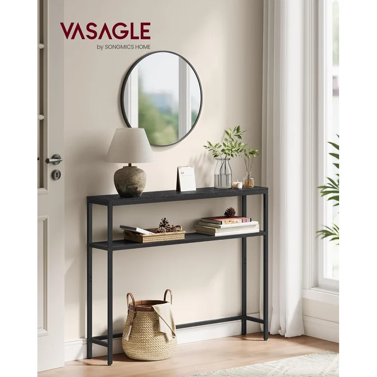 VASAGLE Konsolentisch, schmaler Sofatisch mit 2 Ablagen, 20 x 80 x 80 cm, Flurtisch, 2 Ebenen, für Flur, Wohnzimmer, Schlafzimmer, anthrazitgrau-tintenschwarz LNT130B22 – Bild 4