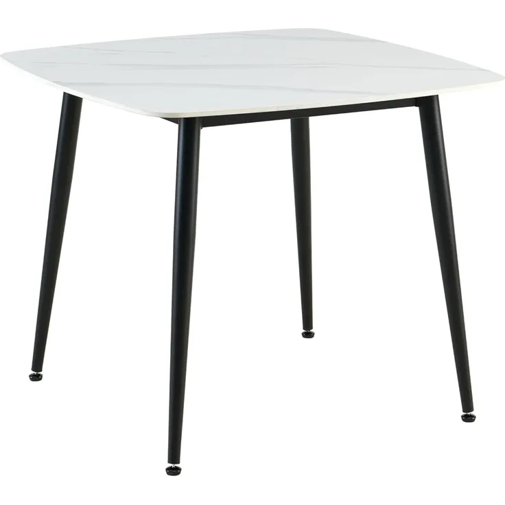 byLIVING Tisch Verona, Metall schwarz pulverbe. Keramikoptik weiß, platzsparend & modern, Esstisch, Küchentisch, Maße: B 90, H 75, T 90 cm