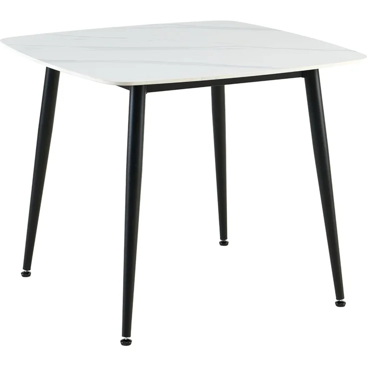 byLIVING Tisch Verona, Metall schwarz pulverbe. Keramikoptik weiß, platzsparend & modern, Esstisch, Küchentisch, Maße: B 90, H 75, T 90 cm