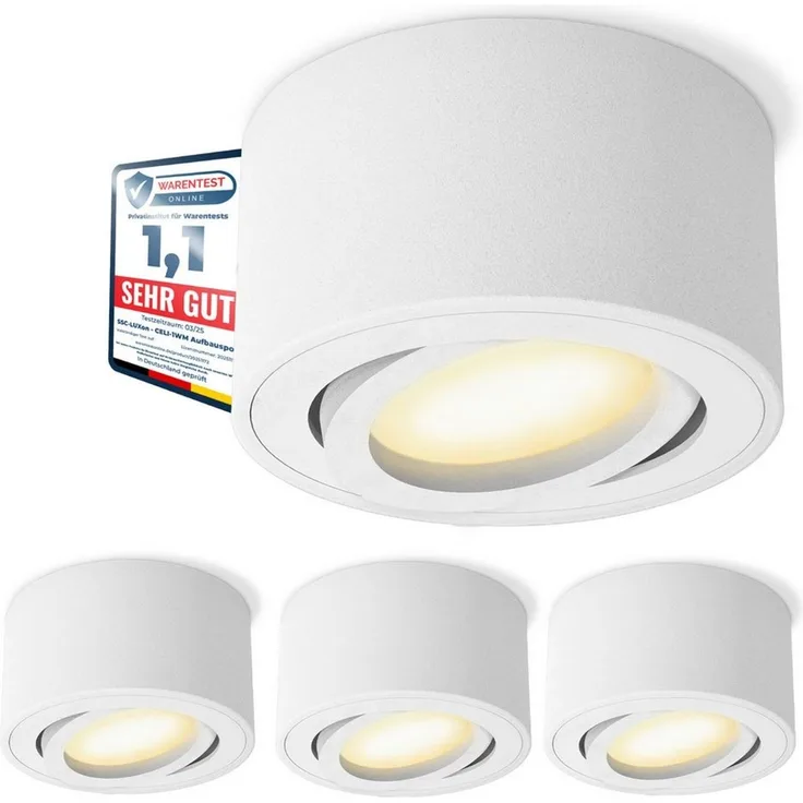 SSC-LUXon LED Aufbaustrahler CELI-1WM LED Aufbauspot weiß 6W dimmbar warm neutral kalt Spot, Warmweiß bis Tageslicht