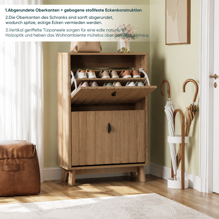 Abrihome Schuhregal mit Klappfächern, Eichenholz, 60x24x94 cm – Bild 3