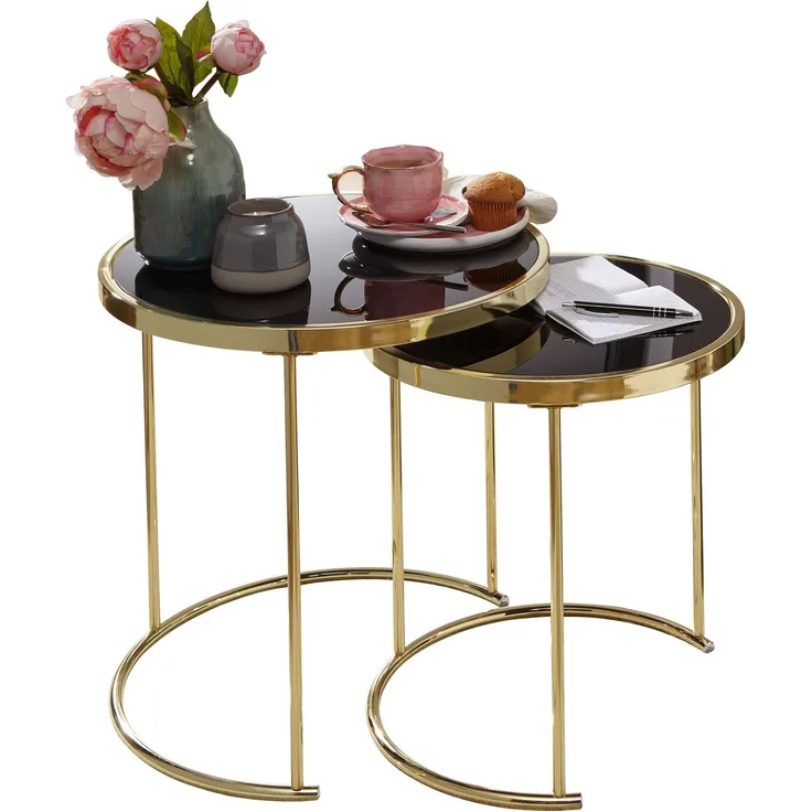 Wohnling Design Satztisch CARO schwarz / Gold Beistelltisch Metall / Glas