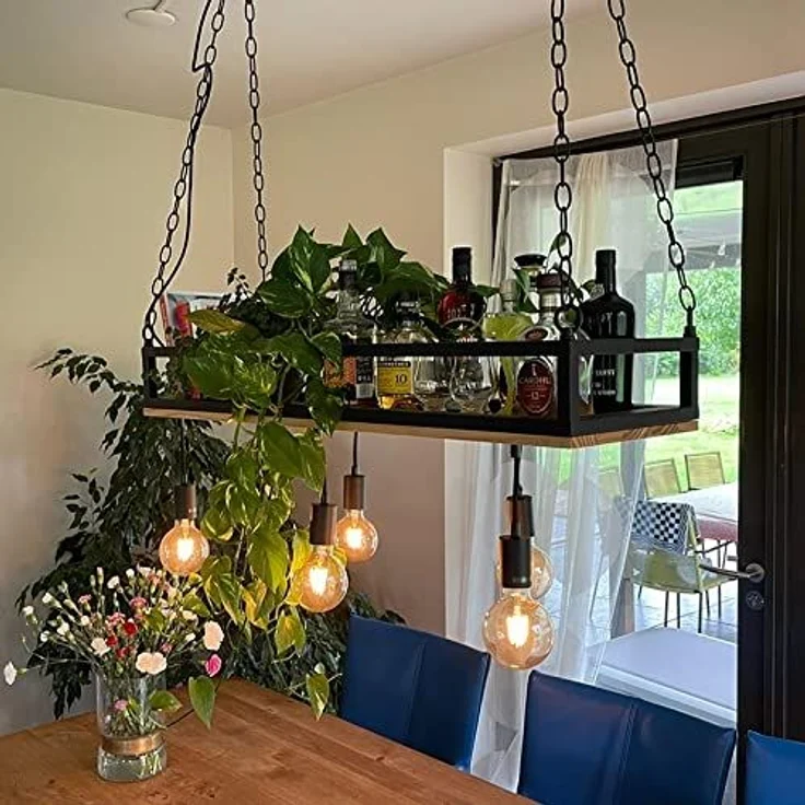 Qazqa Pendelleuchte Shelf, ohne Leuchtmittel, E27, Schwarz, Industrie, Holz, 5-flammig – Bild 2