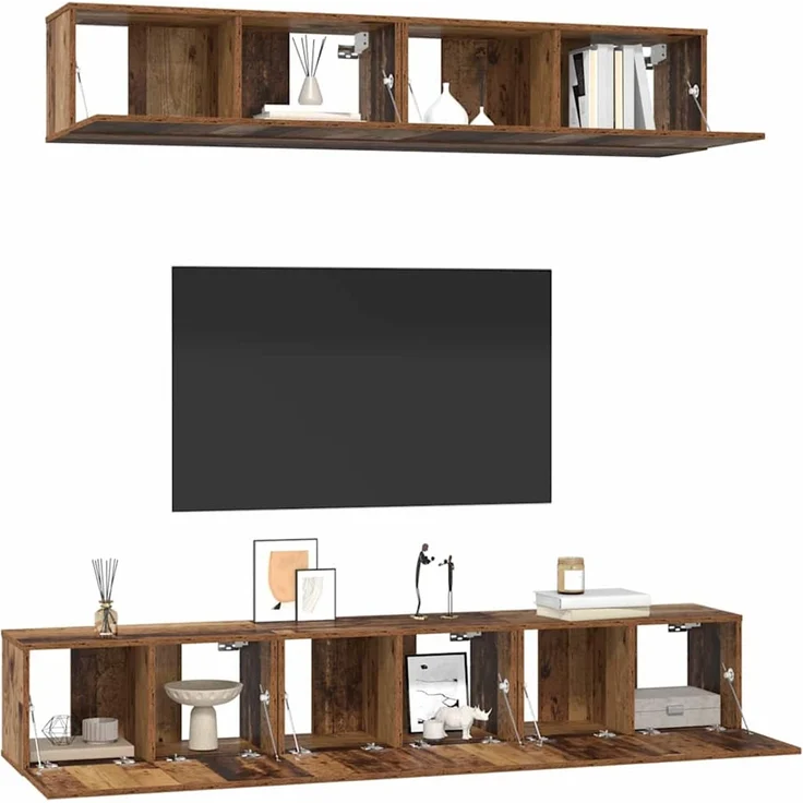 vidaXL TV-Schrankset Wandmontiert 5 pcs Altholz Holzwerkstoff 3393213 – Bild 2