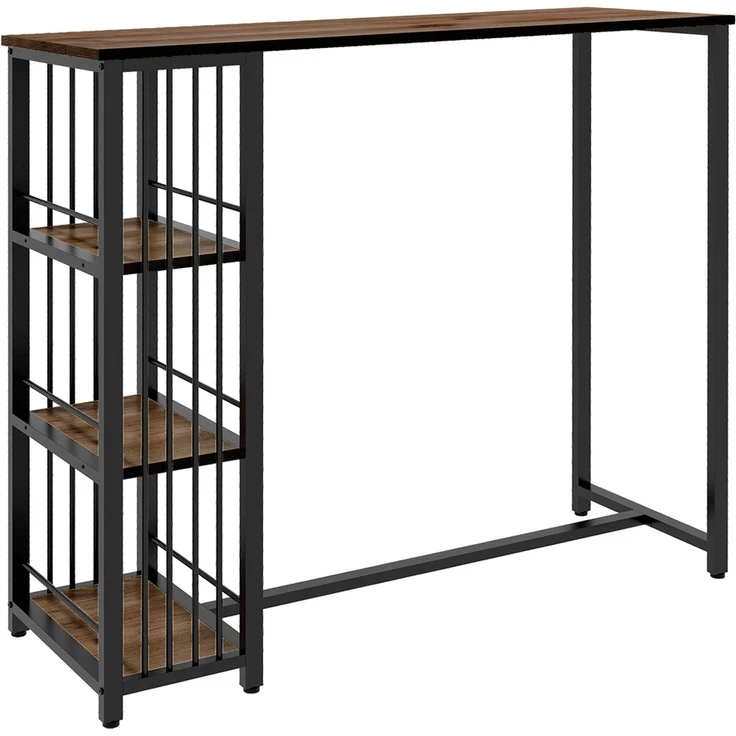 MELAYR, Bartisch Stehtisch Küchentresen, Industriedesign, 3 Regale, 120 x 40 x 105 cm; Schwarz + Braun – Bild 2