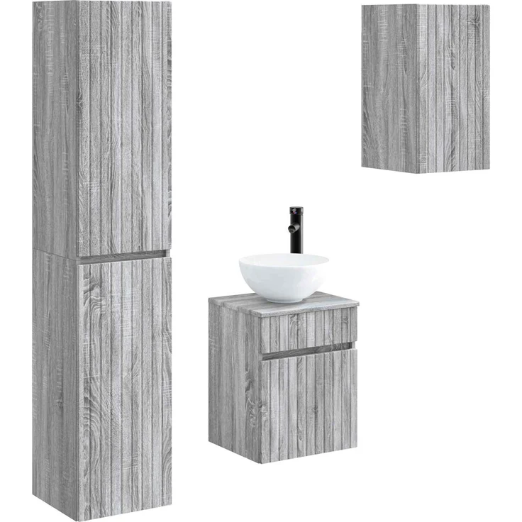 vidaXL Badezimmerschrank-Set 3 stk. Grau Sonoma 33 x 34,5 x 160 cm 3406089 – Bild 2