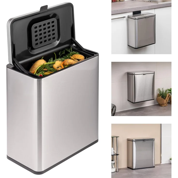 eluno Biomülleimer 6L mit Geruchsfilter, 3 Montagearten, Edelstahl – Bild 1
