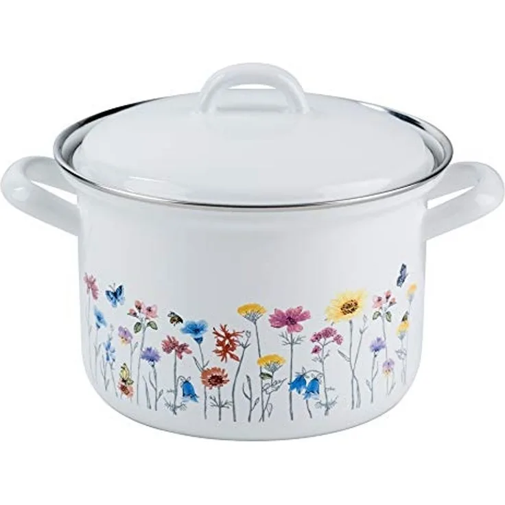 Riess Fleischtopf Emaille Topf mit Deckel 18 cm 2,5 Liter Flora