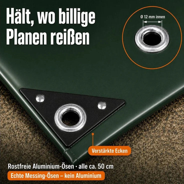 NEMAXX Schutzplane 450 g/m² PVC Abdeckplane wasserdicht reißfest UV mit Aluminium-Ösen (Massiv statt billig: trotzt Sturm, Regen und Schnee im Dauereinsatz, Verschweißter Saum, verstärkte Ecken: spannt straff und reißt nicht), 4 Farben, 15 Größen: Ihre... – Bild 3