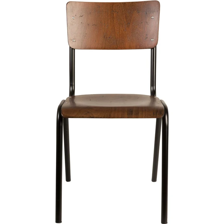 Dutchbone Esszimmerstuhl Scuola im 4er-Set, Retro-Design mit Buchensperrholz-Sitz in Walnuss-Optik und schwarzem Metallgestell – Bild 2