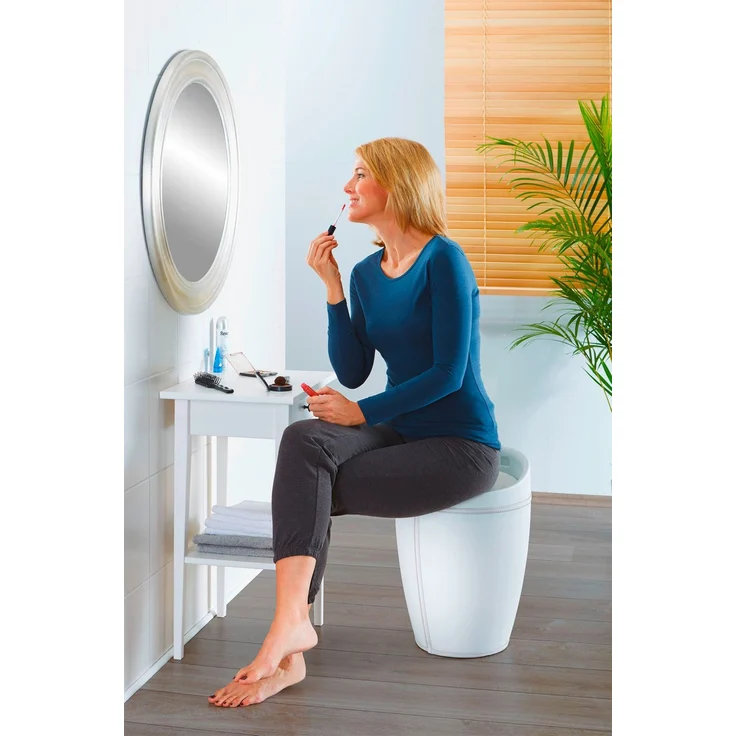 WENKO CANDY Badhocker, Weiß Lederoptik, mit abnehmbarem Wäschesack – Bild 2