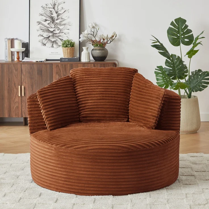 Übergroßes rundes Sofa, ultraweicher Cord-Loungesessel mit Federkernkissen, vollständig komprimierbarer Sitzsack mit Baumwollfüllung, keine Montage erforderlich, maximale Belastbarkeit 80 kg, für Wohnzimmer und Schlafzimmer--Orange--124x113x86cm--YOUDE... – Bild 8