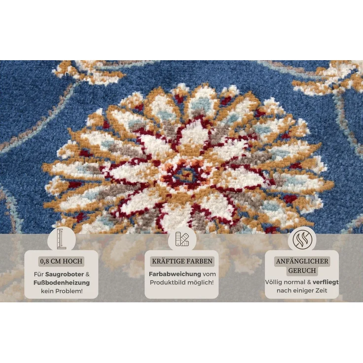 HANSE Home 'Reni' Teppich, rechteckig, Höhe: 8 mm, Orientalisch, Kurzflor, Blau Creme, 80 x 240 cm (Rechteckig) – Bild 2