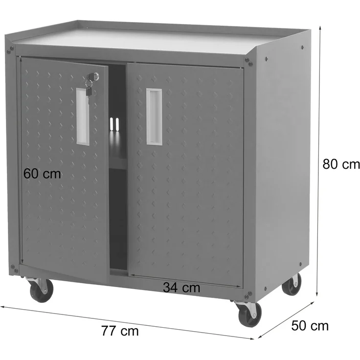 Rollschrank HWC-O52, Werkstattwagen Rollwagen, abschließbar Rollen 2 Staufächer Stahl 80x77x50cm ~ dunkelgrau – Bild 3