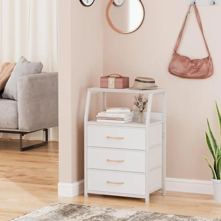 GarveeLife Kommode Schmal Kommodenschrank Mit 3 Schubladen Aus Stoff, Nachttisch Nachtschrank Sideboard Aufbewahrungskommode Mit 2-Tier Holz Regal Für Schlafzimmer, Flur, Wohnzimmer, 41x29x72Cm – Bild 5