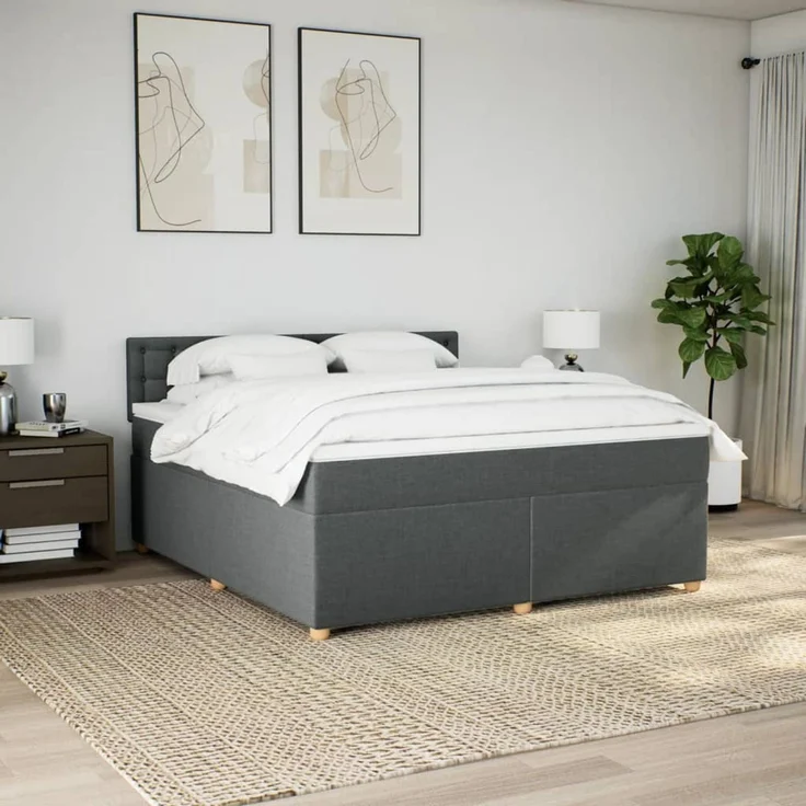 vidaXL Boxspringbett mit Matratze Dunkelgrau 180x200 cm Stoff 3289074 – Bild 4