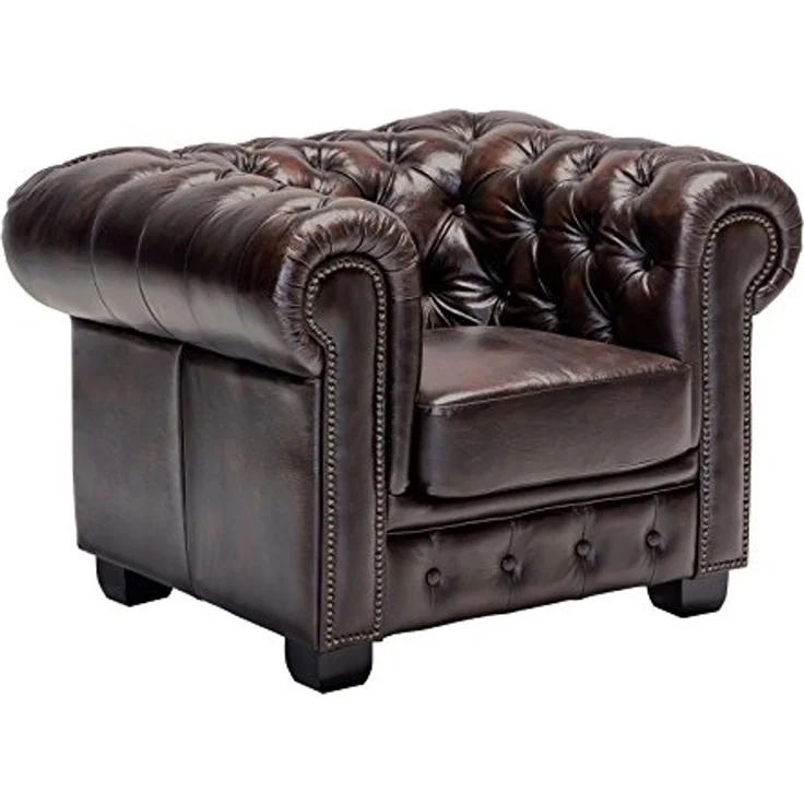 Chesterfield Sessel antik braun Echtleder 100x72x90 cm massivum Serie Chesterfield Ledersessel Clubsessel Wohnzimmer Herrensessel – Bild 1