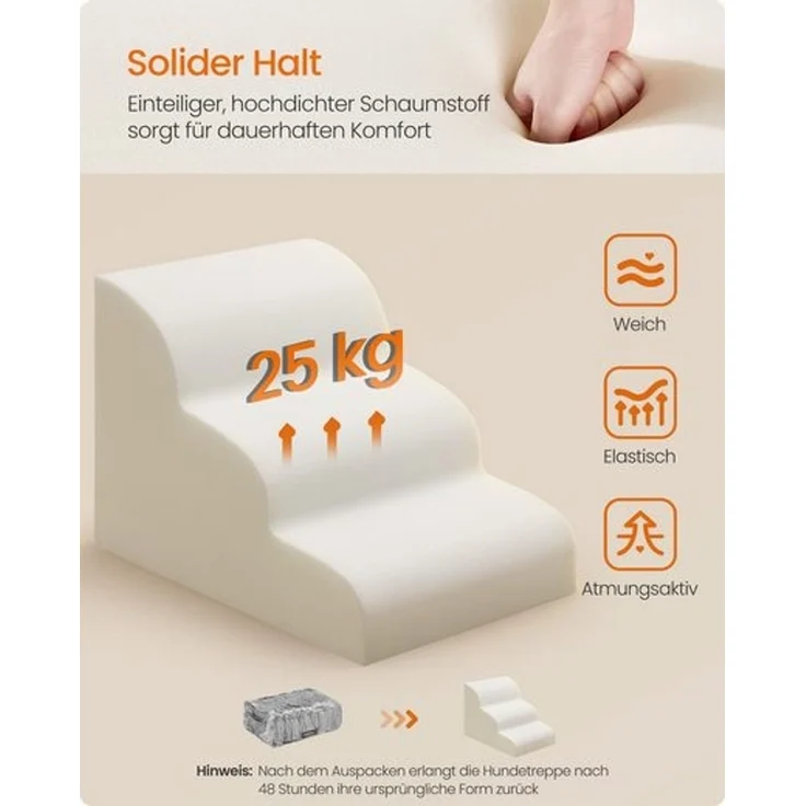 FEANDREA Hundetreppe, 3-stufig-Haustiertreppe, Cord mit Querstreifen, rutschfest, abnehmbarer waschbarer Bezug, schiefergrau – Bild 4