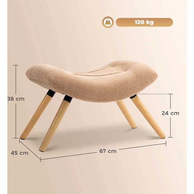 Moderner Fußhocker mit Fleece-Bezug und Holzbeinen, gepolstert, für Wohnzimmer, Schlafzimmer, Flur, Braun--Braun--67x45x38cm--YOUDENOVA – Bild 5