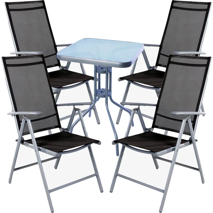 Bistro Sitzgarnitur Bistrogarnitur 5-teilig Silber/Anthrazit