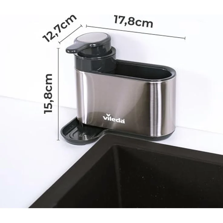 Vileda Küchenorganizer-Set Spülbeckenorganizer mit Seifenspender Edelstahl, (Set, Set), mit Seifenspender für Schwämme & Bürsten – Bild 2