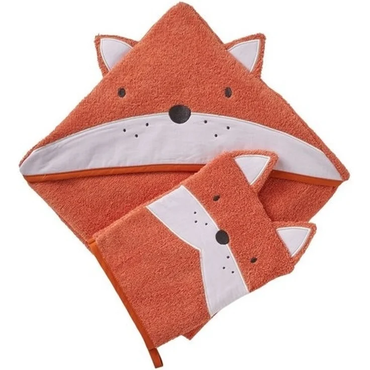 vertbaudet Kapuzenhandtuch Baby-Set: Badetuch und Waschhandschuh FUCHS – Bild 4