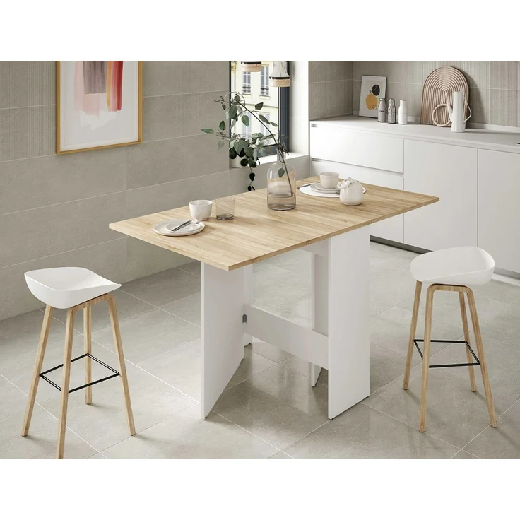 Habitdesign Fly Beistelltisch, Melamin, Weiß/Eiche, L31/140 x H78 x P77cm – Bild 7