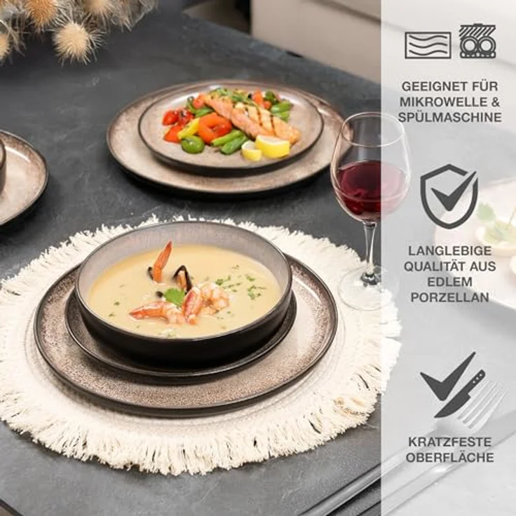 Moritz & Moritz VIDA Geschirrset 12 Personen Beige 36-tlg. - Modernes Porzellan Geschirr Set - Kratz-, Mikrowellen- & Spülmaschinenfest, Essgeschirr, Tafelservice, Kombiservice 12 Personen – Bild 6