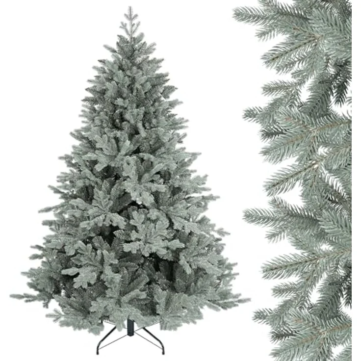 SALCAR 180 cm Künstlicher Weihnachtsbaum aus PE und unsichtbaren PVC-Spitzen, natürliche Blaugrau Tanne, Christbaum mit Schnellaufbau-Klappsystem und Metallständer – Bild 1