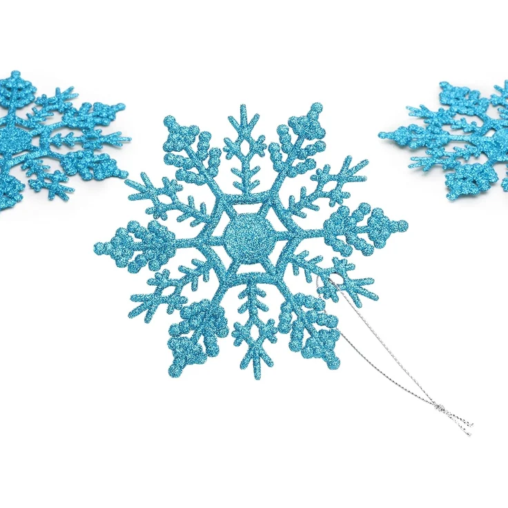 12 Stück – Glitzernde Schneeflockenornamente, Weihnachtsdeko für Party & Baum (Blau, 10 cm) – Bild 4