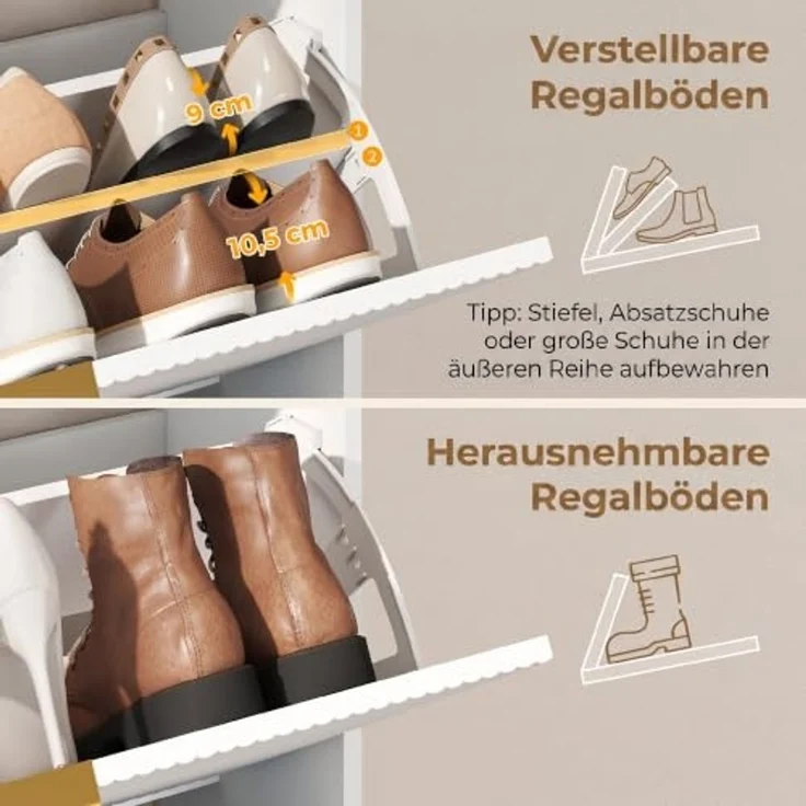 HOMCOM Schuhschrank mit 2 Klappen 2 Türen für 12-16 Paar 80x24x102,5cm Weiß | Schmal Schuhkipper, Ablagefläche, Schuhkommode, für Flur, Eingang – Bild 6