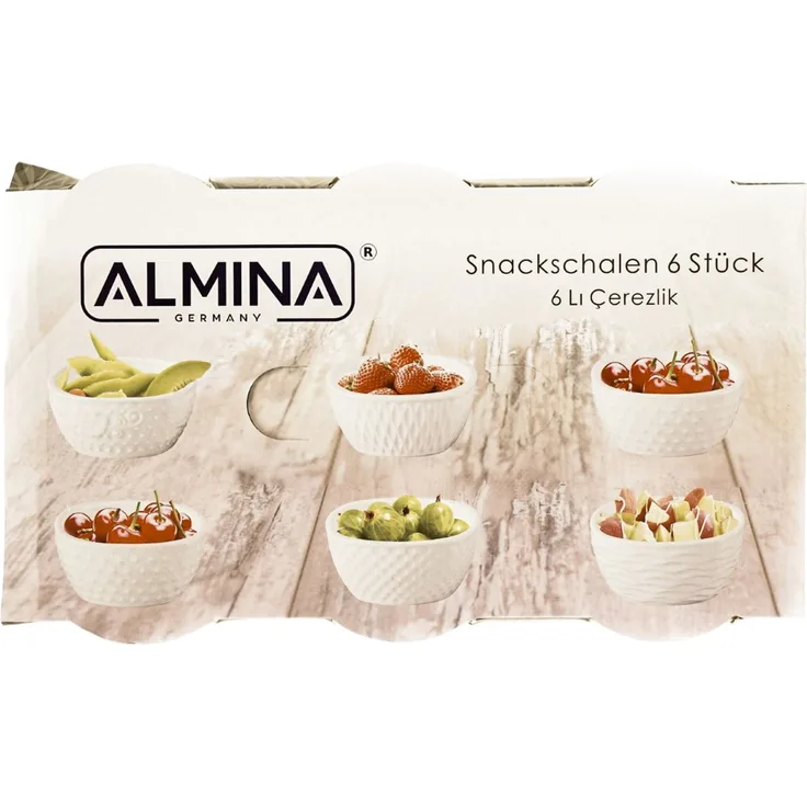 Almina 6er Snackschalen-Set aus Porzellan Servierschale mit Muster Weiß 200 ml Motiv 2