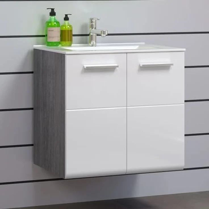 trendteam smart living - Riva - Waschbeckenunterschrank hängend - Weiß/Rauchsilber - Waschtisch mit 2 Türen und 1 Einlegeboden - (BxHxT) 60 x 57 x 46 cm - Hochglanz-Front – Bild 2