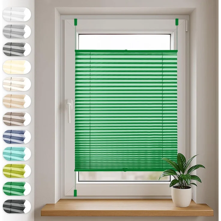 Sonello Plissee Klemmfix ohne Bohren 60x140 cm Grün Faltrollo Plisseerollo Jalousie für Tür & Fenster Blickdicht Sichtschutz Sonnenschutz Fertifplissee Rollo – Bild 1