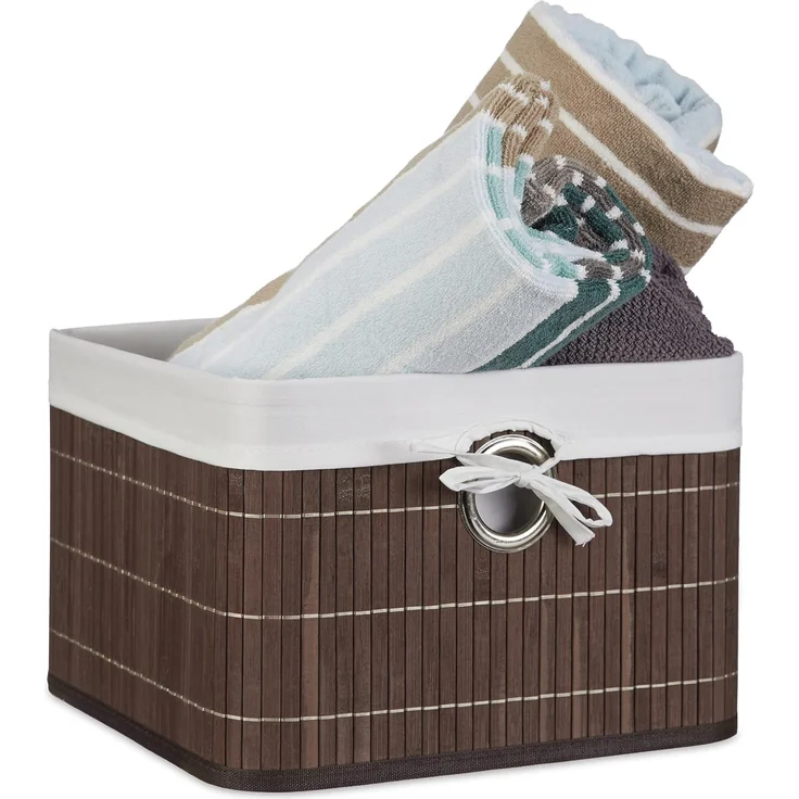 Relaxdays 4x Aufbewahrungskorb Bambus, braun – Bild 1