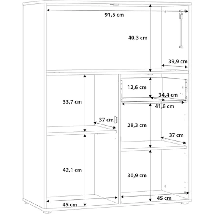 Forte MOKKARO Barkommode 95, Barschrank mit 2 Schranktüren, 1 Schublade, 1 Klappschrank, Mauvella Eiche Dekor/Schwarz, 94,7 cm breit, 123,5 cm hoch, 42 cm tief – Bild 7