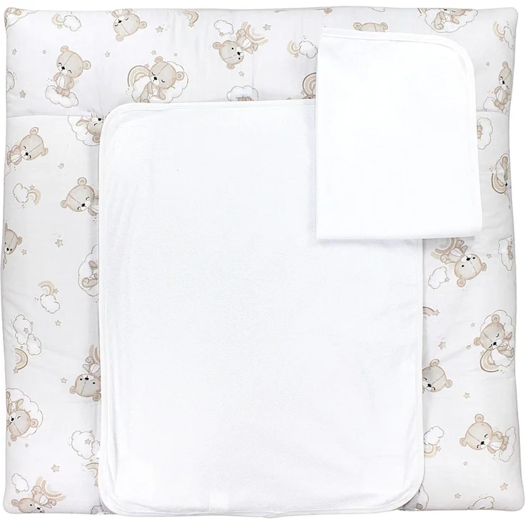 TupTam Wickelauflage inkl. 2 Frotteebezüge Modell MAR02579, Farbe: Bären Wolken Regenbogen/Beige, Größe: 76x76 cm – Bild 1